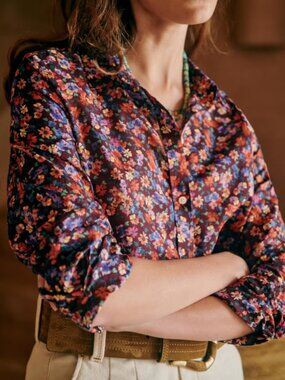 Sezane Multicolour Purple Floral Pierro Cotton Long Sleeve Blouse Shirt